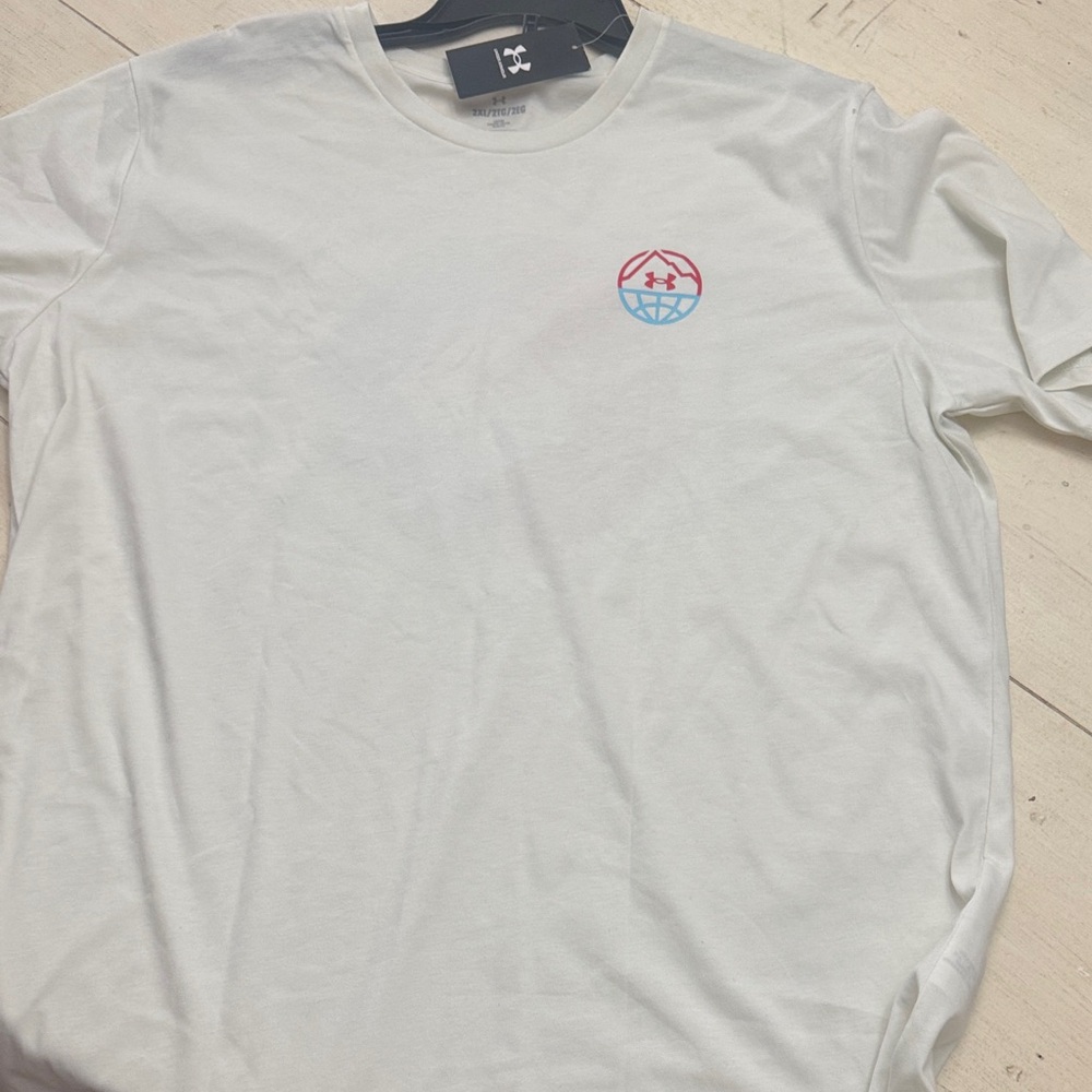 Under Armour White Tee with Red and Blue Logo